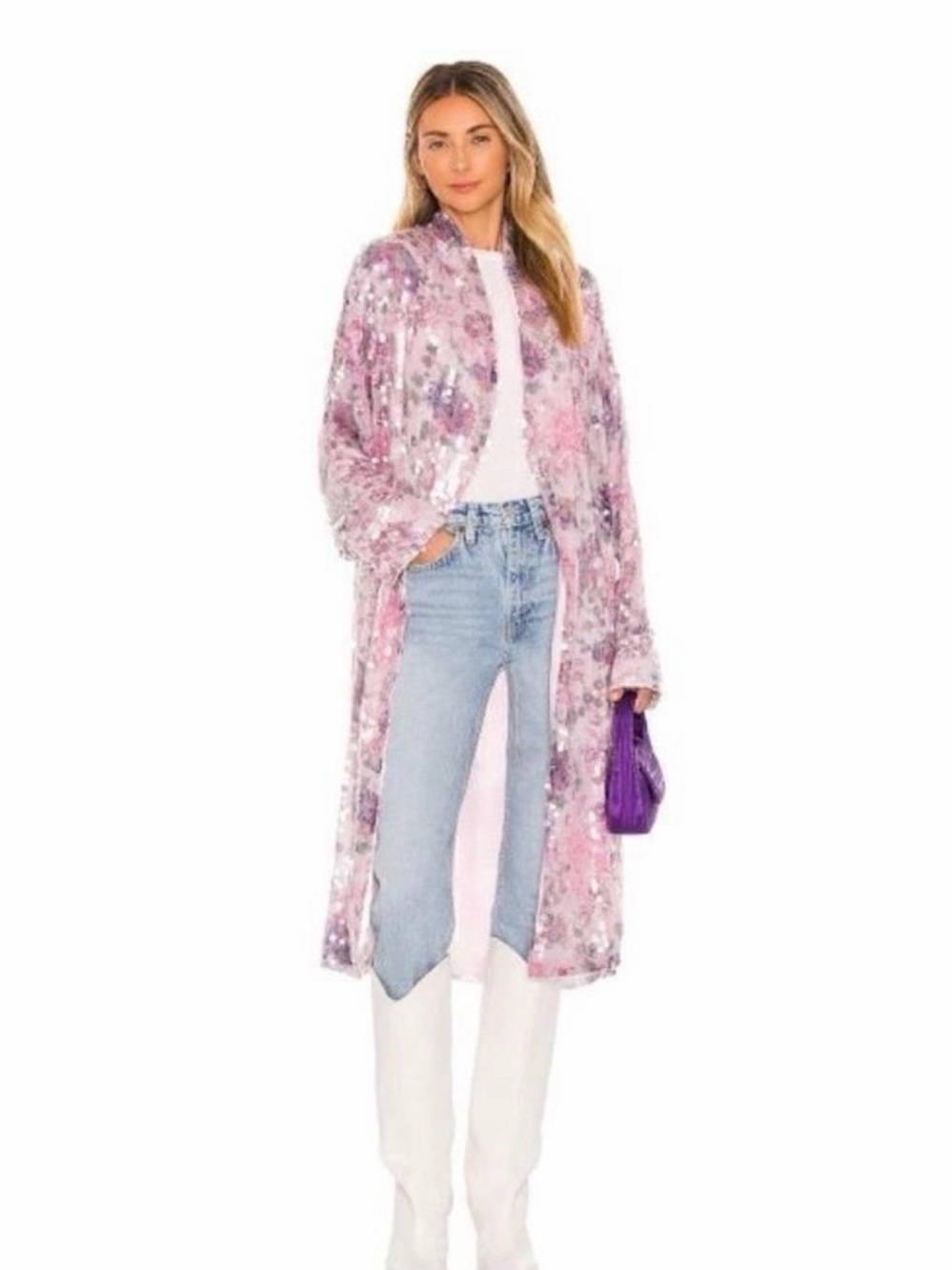 Free People Pink Sequin Floral Kimono Robe - Picture 2 of 10